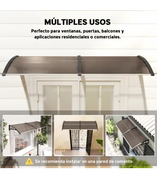 Marquesina para Puertas y Ventanas 195x75 cm con Paneles de Policarbonato Barras de Aluminio Marrón