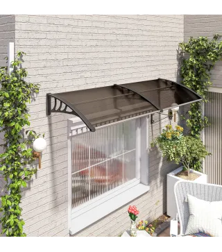 Marquesina para Puertas y Ventanas 195x75 cm con Paneles de Policarbonato Barras de Aluminio Marrón