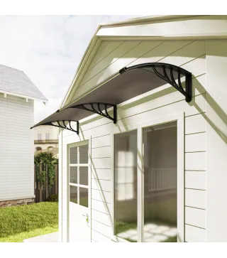 Marquesina para Puertas y Ventanas 195x75 cm con Paneles de Policarbonato Barras de Aluminio Marrón