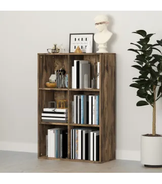 Librería de 3 Niveles Estantería para Libros con 6 Cubos de Almacenaje para Estudio 65,5x30x97,5 cm Marrón Rústico