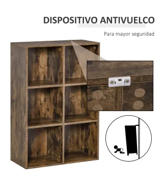 Librería de 3 Niveles Estantería para Libros con 6 Cubos de Almacenaje para Estudio 65,5x30x97,5 cm Marrón Rústico