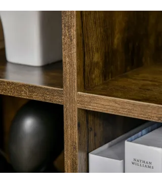 Librería de 3 Niveles Estantería para Libros con 6 Cubos de Almacenaje para Estudio 65,5x30x97,5 cm Marrón Rústico