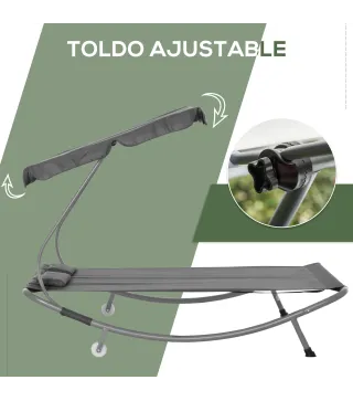 Tumbona Doble con Toldo Ajustable Tumbona de Jardín para 2 Personas con Cojines y 2 Ruedas 200x175x134 cm Gris