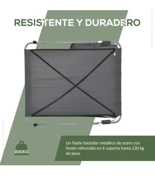 Tumbona Doble con Toldo Ajustable Tumbona de Jardín para 2 Personas con Cojines y 2 Ruedas 200x175x134 cm Gris