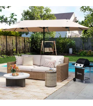Sombrilla Doble para Jardín 460x270x240 cm Parasol Anti UV con Manivela para Exterior Patio Terraza Piscina Color Beige