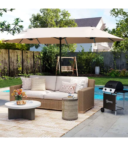 Sombrilla Doble para Jardín 460x270x240 cm Parasol Anti UV con Manivela para Exterior Patio Terraza Piscina Color Beige