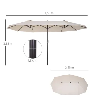 Sombrilla Doble para Jardín 460x270x240 cm Parasol Anti UV con Manivela para Exterior Patio Terraza Piscina Color Beige