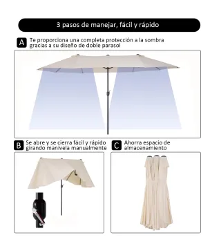 Sombrilla Doble para Jardín 460x270x240 cm Parasol Anti UV con Manivela para Exterior Patio Terraza Piscina Color Beige