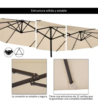 Sombrilla Doble para Jardín 460x270x240 cm Parasol Anti UV con Manivela para Exterior Patio Terraza Piscina Color Beige
