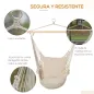 Silla Colgante Silla Hamaca Columpio con 2 Cojines Barra de Madera Carga 120 kg para Interior y Exterior Crema