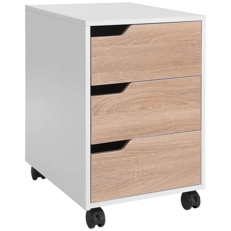 Cajonera de Oficina con Ruedas Mueble Archivador con 3 Cajones Cajonera para Escritorio Estudio 40x50x57,5 cm Roble y Blanco