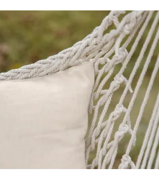 Silla Colgante Silla Hamaca Columpio con 2 Cojines Barra de Madera Carga 120 kg para Interior y Exterior Crema