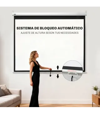 Pantalla de Proyección Manual 100 Pulgadas Formato 4:3/16:9 para Interior y Exterior Cine en Casa Patio Blanco