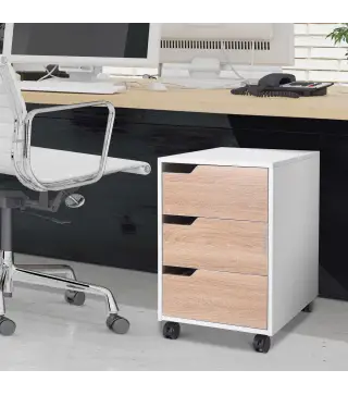 Cajonera de Oficina con Ruedas Mueble Archivador con 3 Cajones Cajonera para Escritorio Estudio 40x50x57,5 cm Roble y Blanco