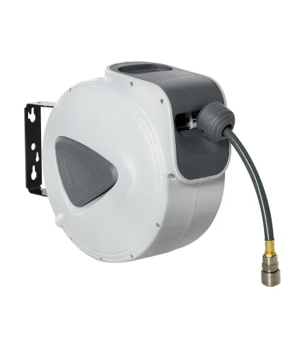 Carrete de Manguera de Aire Comprimido Automático de 10 m Conector de 1/4'' BSP Soporte para Pared Giratorio 180° Gris
