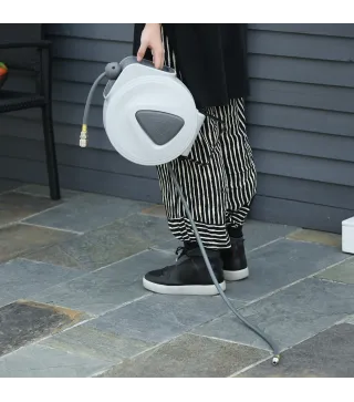 Carrete de Manguera de Aire Comprimido Automático de 10 m Conector de 1/4'' BSP Soporte para Pared Giratorio 180° Gris