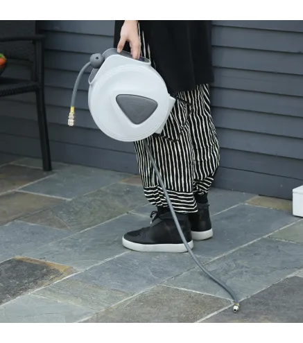 Carrete de Manguera de Aire Comprimido Automático de 10 m Conector de 1/4'' BSP Soporte para Pared Giratorio 180° Gris