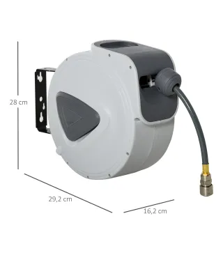 Carrete de Manguera de Aire Comprimido Automático de 10 m Conector de 1/4'' BSP Soporte para Pared Giratorio 180° Gris