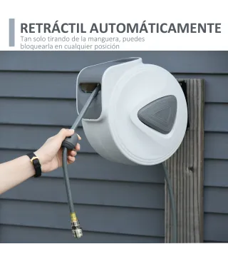 Carrete de Manguera de Aire Comprimido Automático de 10 m Conector de 1/4'' BSP Soporte para Pared Giratorio 180° Gris