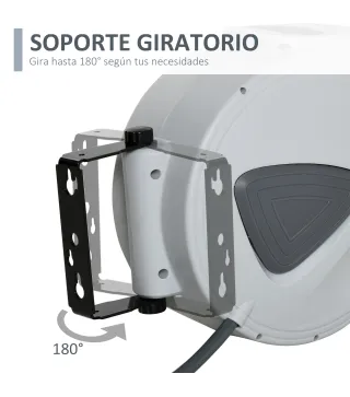 Carrete de Manguera de Aire Comprimido Automático de 10 m Conector de 1/4'' BSP Soporte para Pared Giratorio 180° Gris