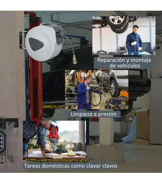 Carrete de Manguera de Aire Comprimido Automático de 10 m Conector de 1/4'' BSP Soporte para Pared Giratorio 180° Gris