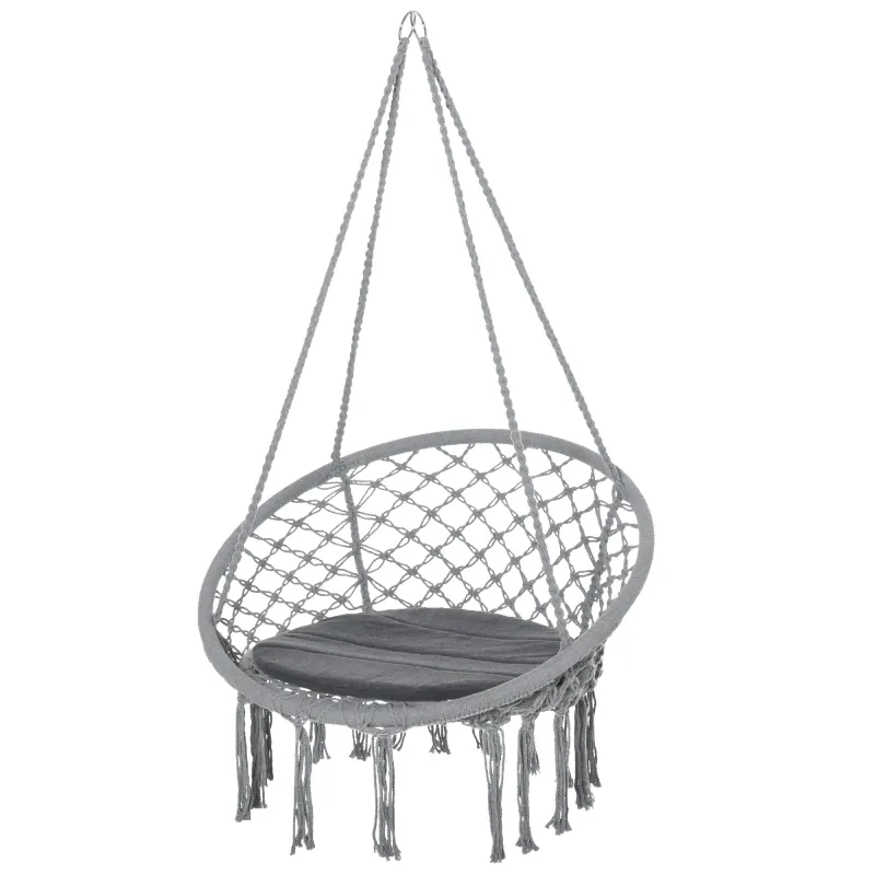 Silla Colgante Redondo de Ø60 cm Silla Hamaca Columpio con Cojín y Cuerda de Algodón para Interior y Exterior Carga 120 kg 80x80
