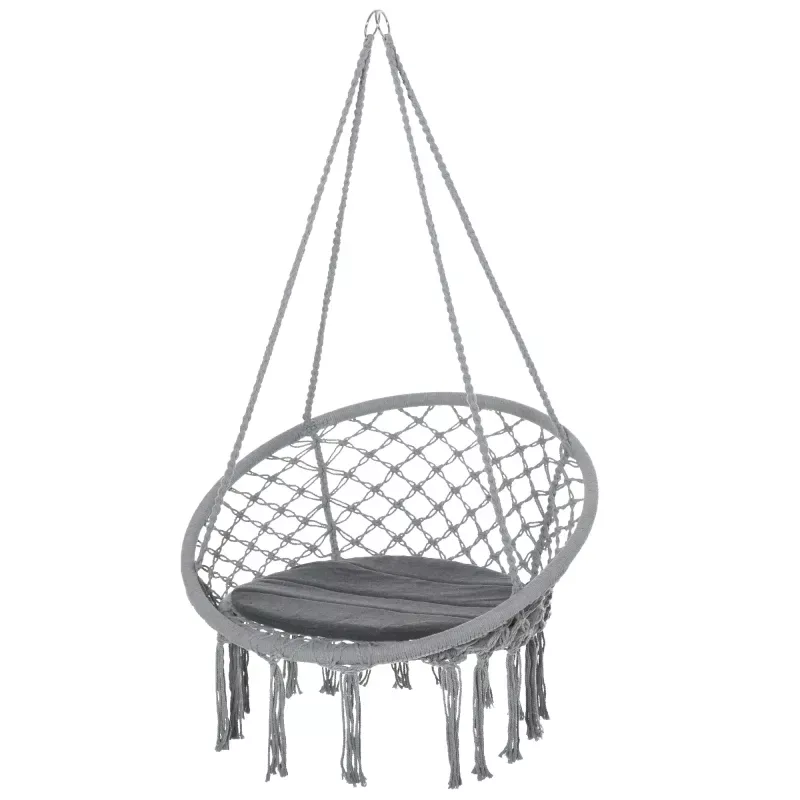 Silla Colgante Redondo de Ø60 cm Silla Hamaca Columpio con Cojín y Cuerda de Algodón para Interior y Exterior Carga 120 kg 80x80 Silla Colgante Redondo de Ø60 cm Silla Hamaca Columpio con Cojín y Cuerda de Algodón para Interior y Exterior Carga 120 kg 80x80
