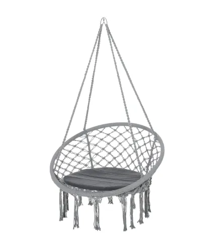 Silla Colgante Redondo de Ø60 cm Silla Hamaca Columpio con Cojín y Cuerda de Algodón para Interior y Exterior Carga 120 kg 80x80