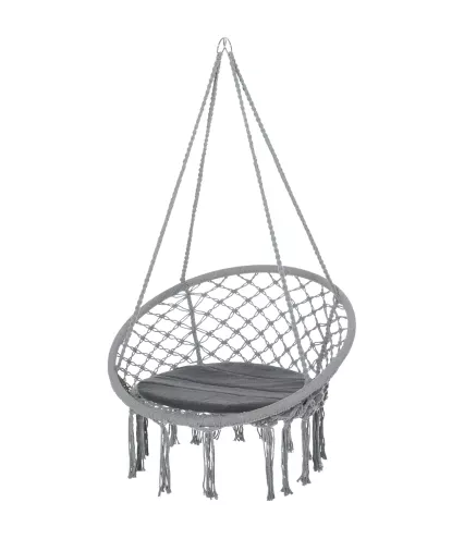 Silla Colgante Redondo de Ø60 cm Silla Hamaca Columpio con Cojín y Cuerda de Algodón para Interior y Exterior Carga 120 kg 80x80