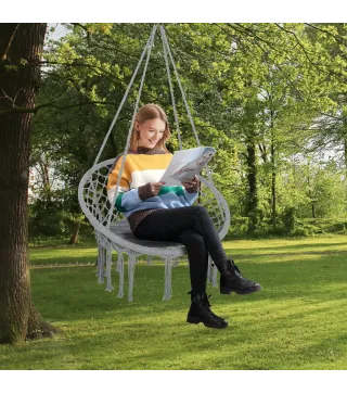 Silla Colgante Redondo de Ø60 cm Silla Hamaca Columpio con Cojín y Cuerda de Algodón para Interior y Exterior Carga 120 kg 80x80