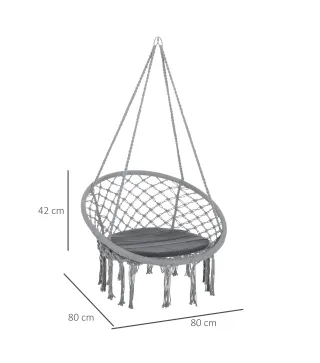 Silla Colgante Redondo de Ø60 cm Silla Hamaca Columpio con Cojín y Cuerda de Algodón para Interior y Exterior Carga 120 kg 80x80