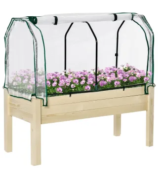 Huerto Urbano Elevado de Madera 121x55x117 cm con Cubierta de Protección Mesa de Jardinera para Cultivo Flores Vegetales en Jard