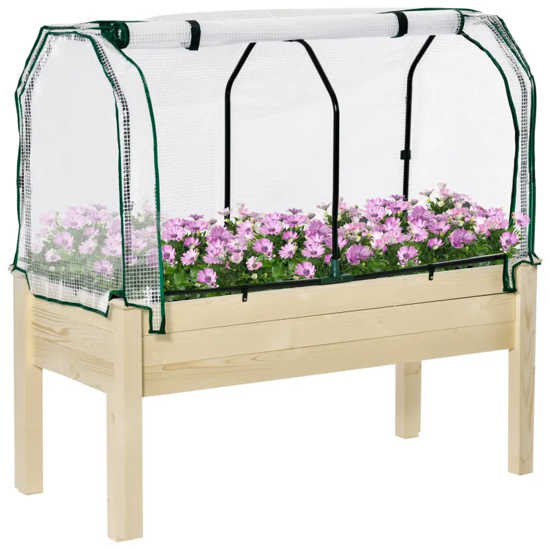 Huerto Urbano Elevado de Madera 121x55x117 cm con Cubierta de Protección Mesa de Jardinera para Cultivo Flores Vegetales en Jard