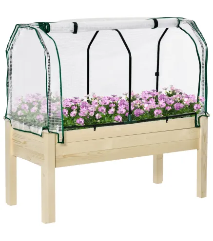 Huerto Urbano Elevado de Madera 121x55x117 cm con Cubierta de Protección Mesa de Jardinera para Cultivo Flores Vegetales en Jard