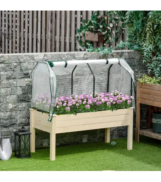 Huerto Urbano Elevado de Madera 121x55x117 cm con Cubierta de Protección Mesa de Jardinera para Cultivo Flores Vegetales en Jard