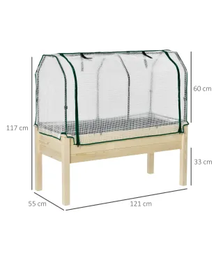 Huerto Urbano Elevado de Madera 121x55x117 cm con Cubierta de Protección Mesa de Jardinera para Cultivo Flores Vegetales en Jard
