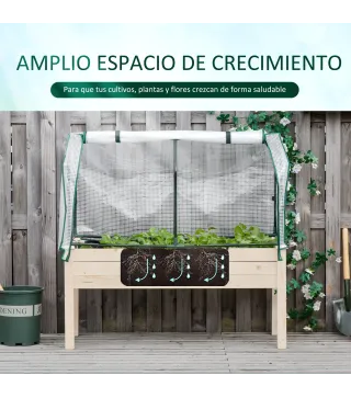Huerto Urbano Elevado de Madera 121x55x117 cm con Cubierta de Protección Mesa de Jardinera para Cultivo Flores Vegetales en Jard
