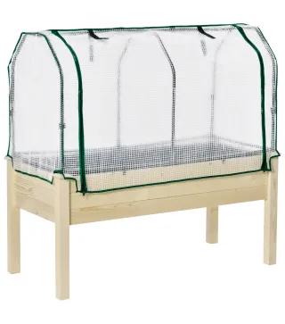 Huerto Urbano Elevado de Madera 121x55x117 cm con Cubierta de Protección Mesa de Jardinera para Cultivo Flores Vegetales en Jard