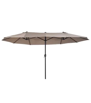 Sombrilla Doble para Jardín 455x265x238 cm Parasol Grande con Manivela Manual Protección Solar Color Café