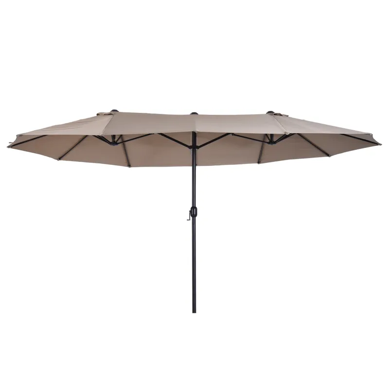 Sombrilla Doble para Jardín 455x265x238 cm Parasol Grande con Manivela Manual Protección Solar Color Café