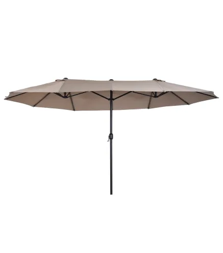 Sombrilla Doble para Jardín 455x265x238 cm Parasol Grande con Manivela Manual Protección Solar Color Café