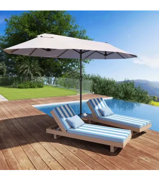 Sombrilla Doble para Jardín 455x265x238 cm Parasol Grande con Manivela Manual Protección Solar Color Café