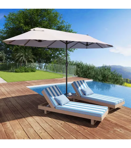 Sombrilla Doble para Jardín 455x265x238 cm Parasol Grande con Manivela Manual Protección Solar Color Café