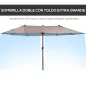 Sombrilla Doble para Jardín 455x265x238 cm Parasol Grande con Manivela Manual Protección Solar Color Café