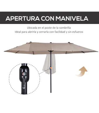 Sombrilla Doble para Jardín 455x265x238 cm Parasol Grande con Manivela Manual Protección Solar Color Café