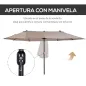 Sombrilla Doble para Jardín 455x265x238 cm Parasol Grande con Manivela Manual Protección Solar Color Café