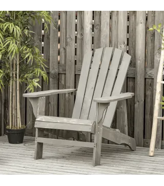 Silla de Jardín Adirondack Asiento Extra Ancho Carga 150 kg para Patio Terraza Balcón 78x89x88 cm Gris Claro