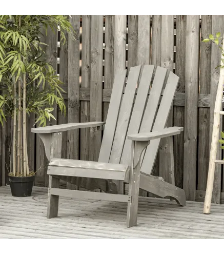 Silla de Jardín Adirondack Asiento Extra Ancho Carga 150 kg para Patio Terraza Balcón 78x89x88 cm Gris Claro