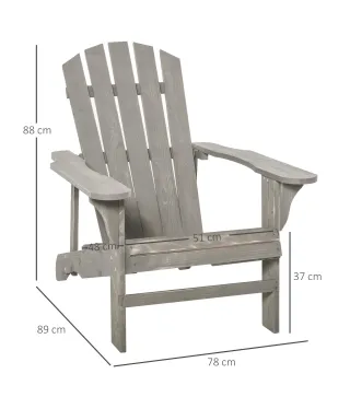 Silla de Jardín Adirondack Asiento Extra Ancho Carga 150 kg para Patio Terraza Balcón 78x89x88 cm Gris Claro