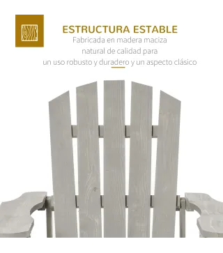 Silla de Jardín Adirondack Asiento Extra Ancho Carga 150 kg para Patio Terraza Balcón 78x89x88 cm Gris Claro